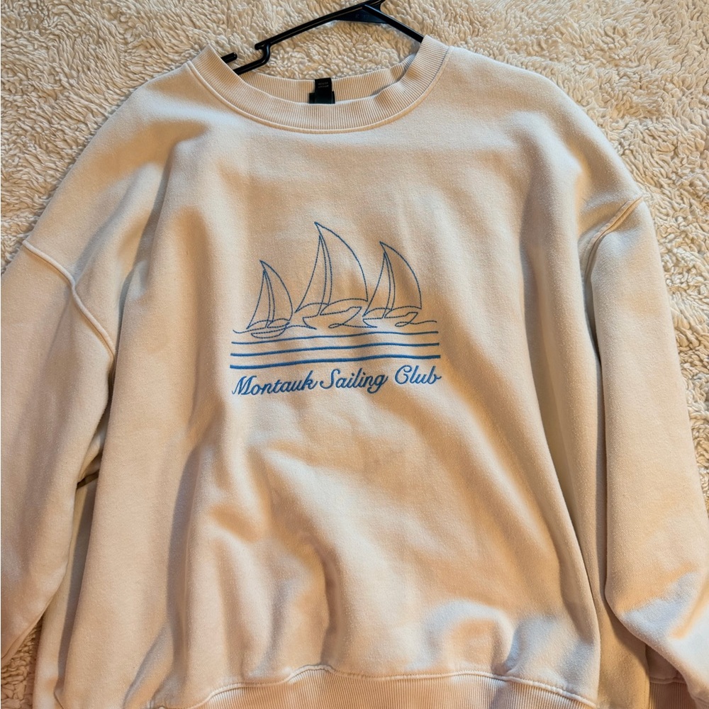 Wild Fable Cream Crewneck Sweater with Blue Graphic